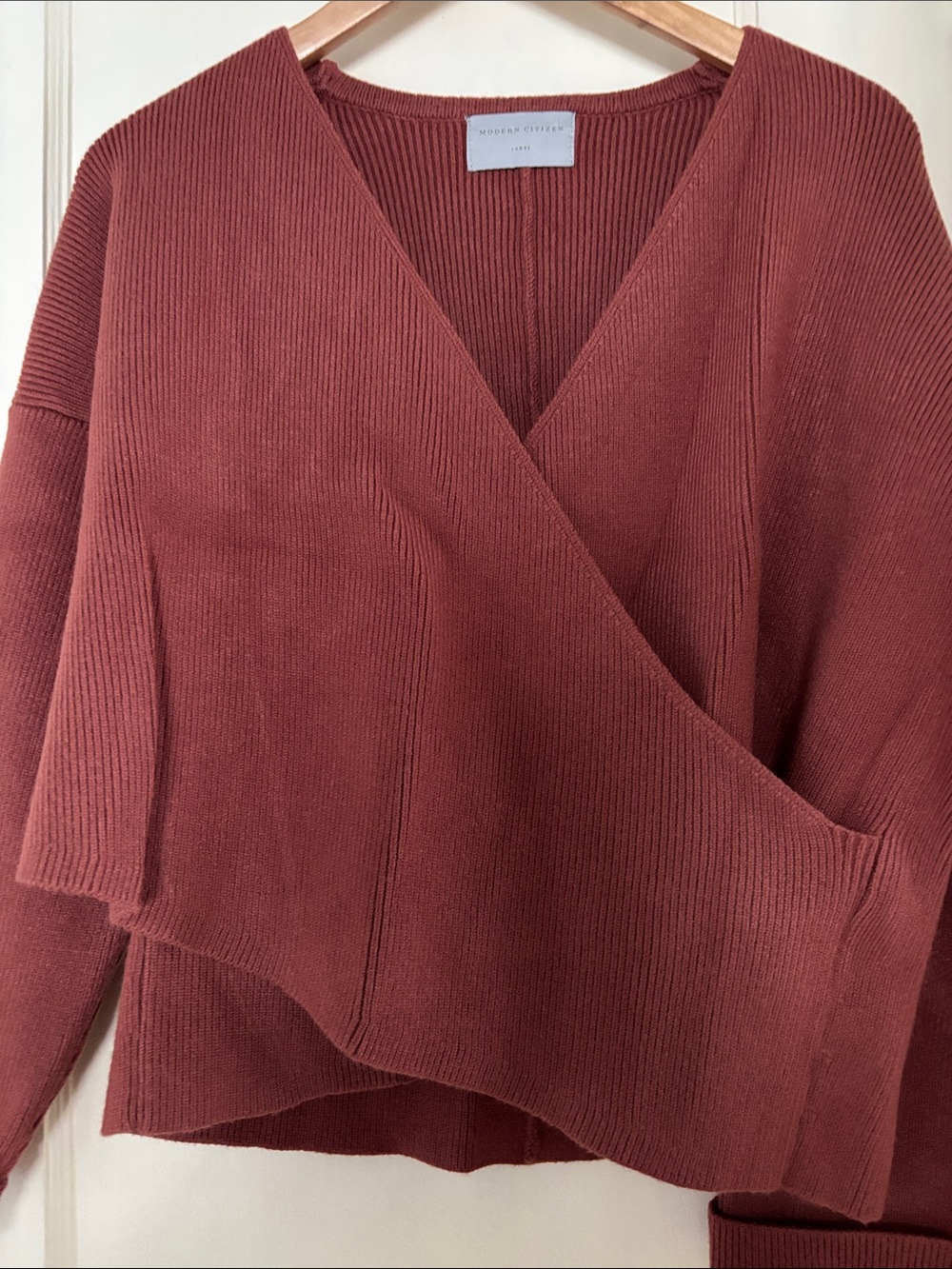 Modern Citizen Wrap-Front Ribbed Sweater - Rust - Picture 3 of 5